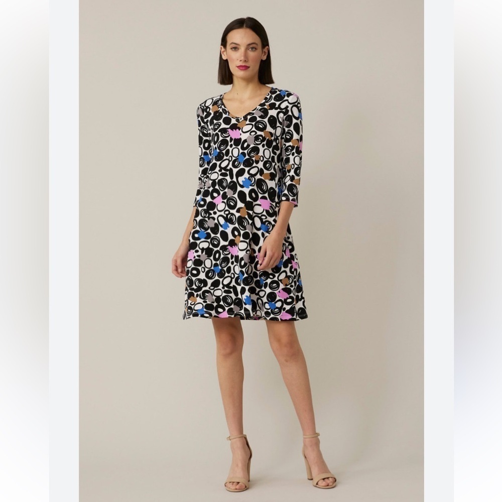 Isle Apparel vibrant colours Graphic Print ruffles Dress Sz M made in Europe